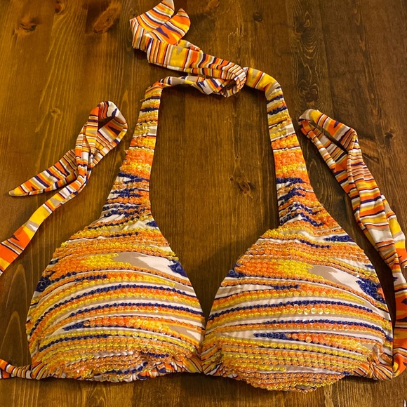 VIX by Paula Hermanny Beaded Triangle Bikini Top Size 10 - Picture 2 of 9